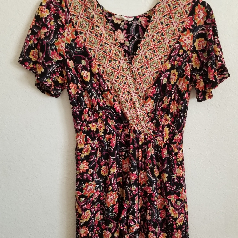 Sky & Sand Women's Floral Romper Short Sleeve Maxi Sz M